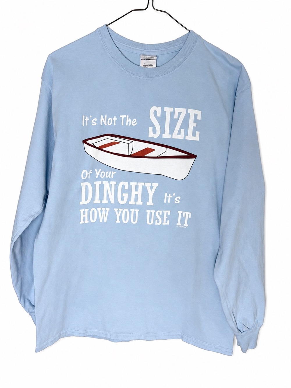“It’s Not The Size Of Your Dinghy” Funny Boating T Shirt Size Med  Lake Fishing